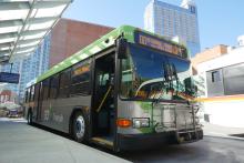 GoTriangle bus heading to RTC and RDU from Downtown Raleigh